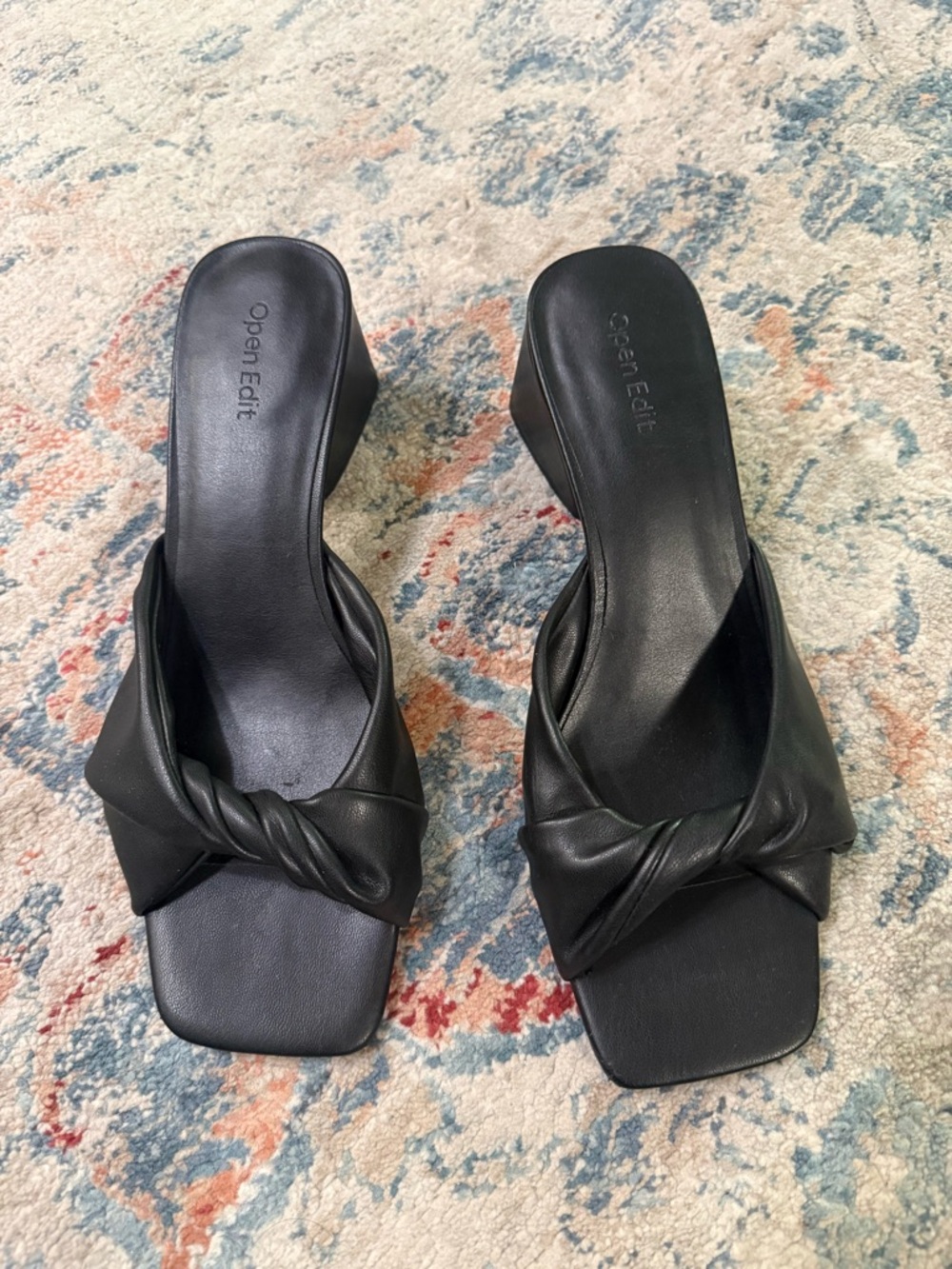 Open Edit Black Knotted Slide Heels for Women